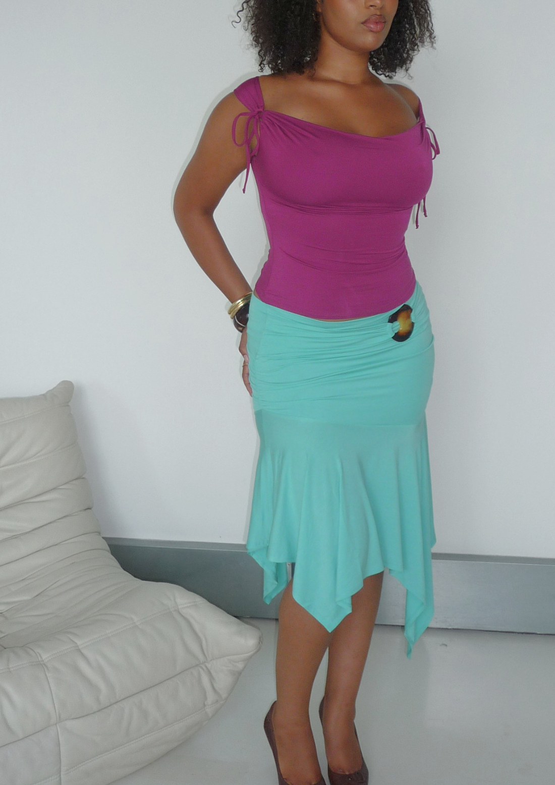 Mariah Cowl Neck Top With Tie Detail In Berry