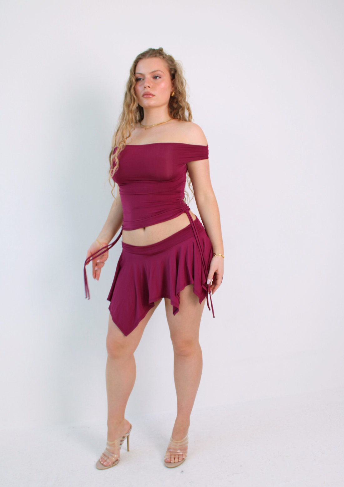 The Bella Draped Mini Skirt In Berry