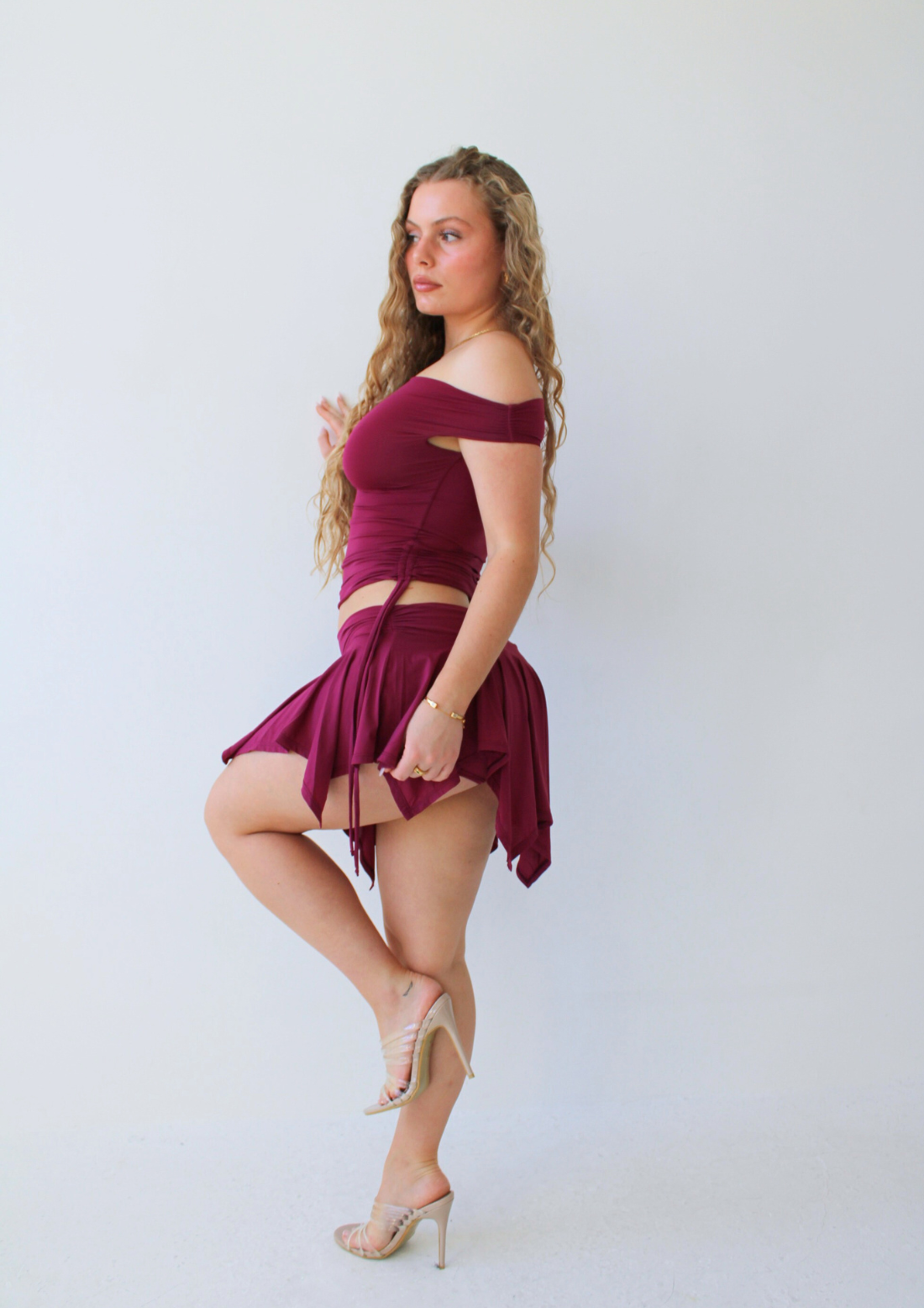 The Bella Draped Mini Skirt In Berry