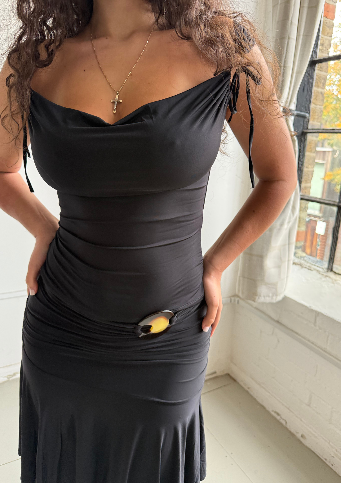 Mariah Cowl Neck Top With Tie Detail