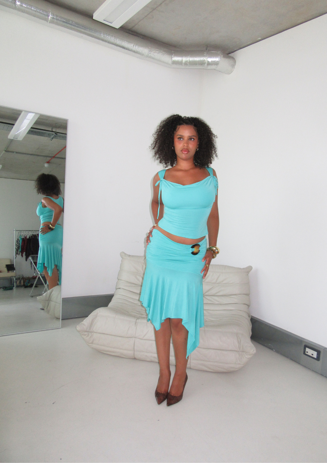 Mariah Cowl Neck Top With Tie Detail In Aqua