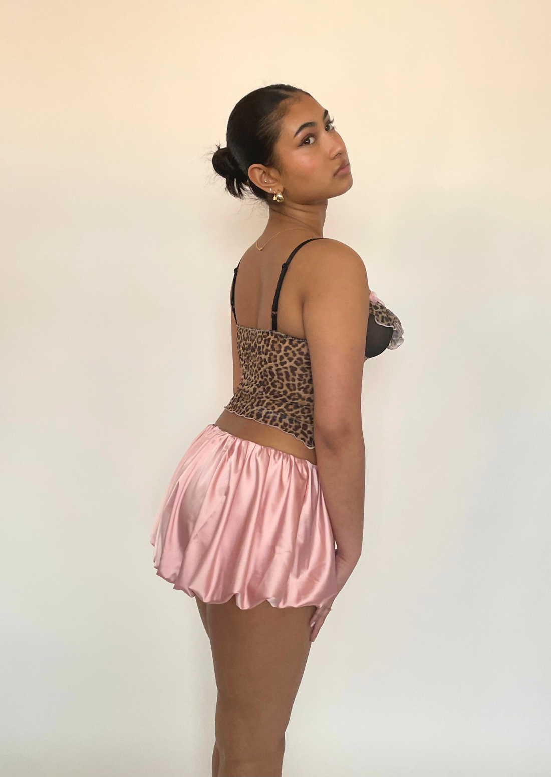 Frill Bustier Top In Leopard Mesh With Bow Detail