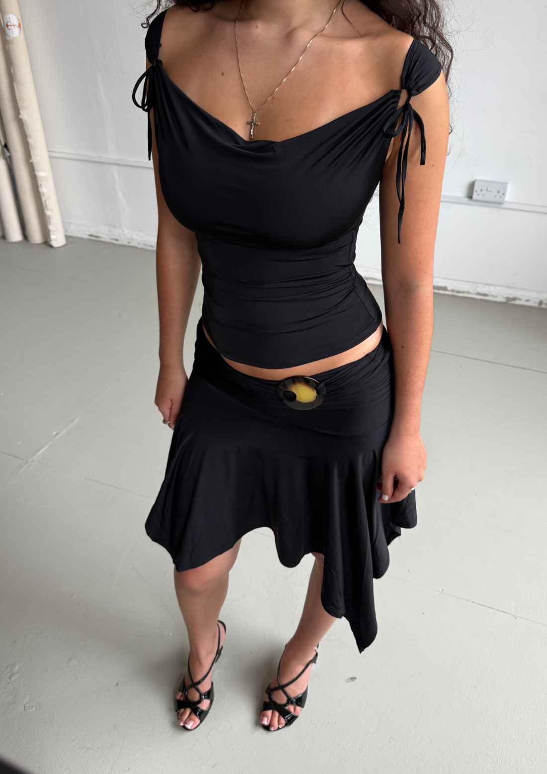 Mariah Cowl Neck Top With Tie Detail