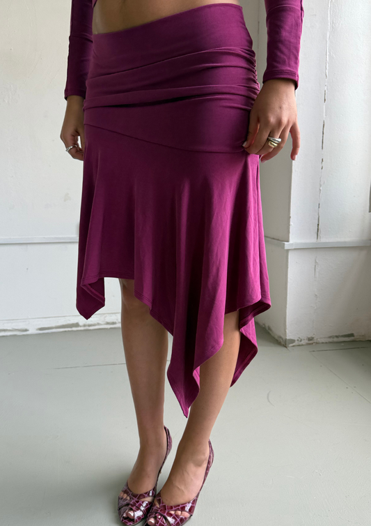 Asymmetric Draped Midi Skirt In Raspberry Ripple Modal