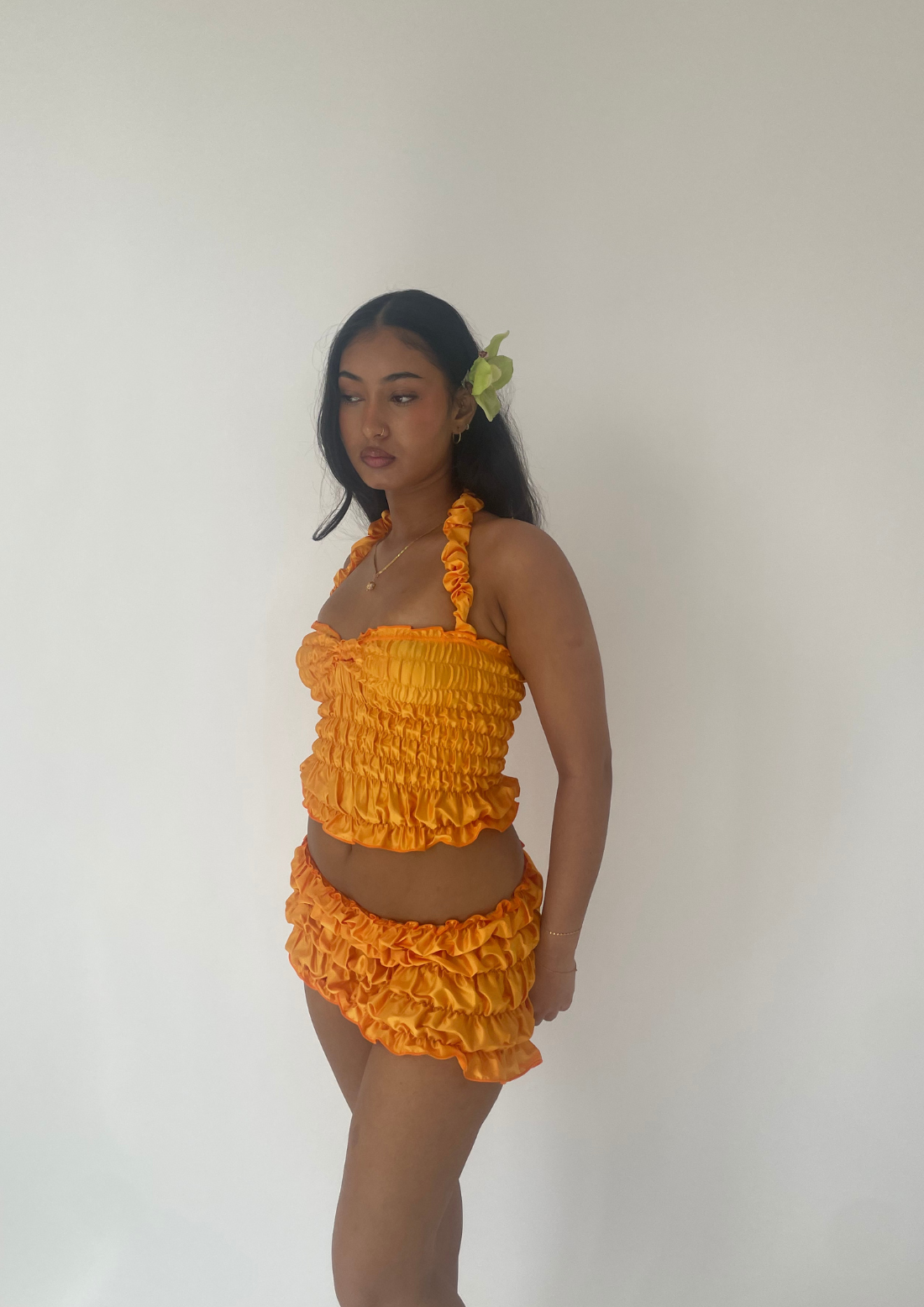 Scrunchie mini skirt tangerine size 12 and 10 available