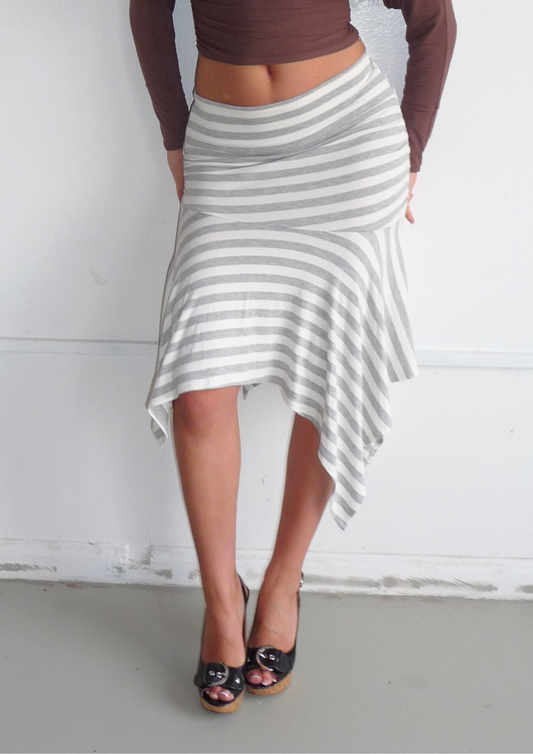 Asymmetric Draped Midi Skirt In Stripe