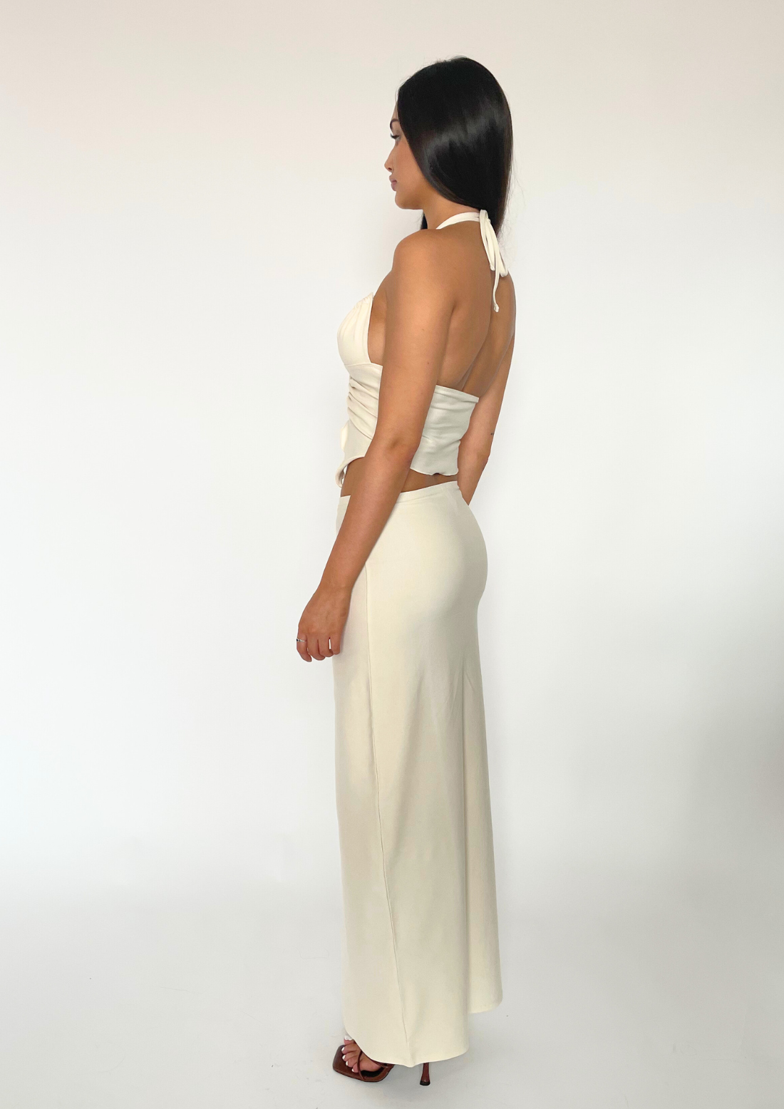 Top Détail Anneau En Coton Bio Élasthanne Écru