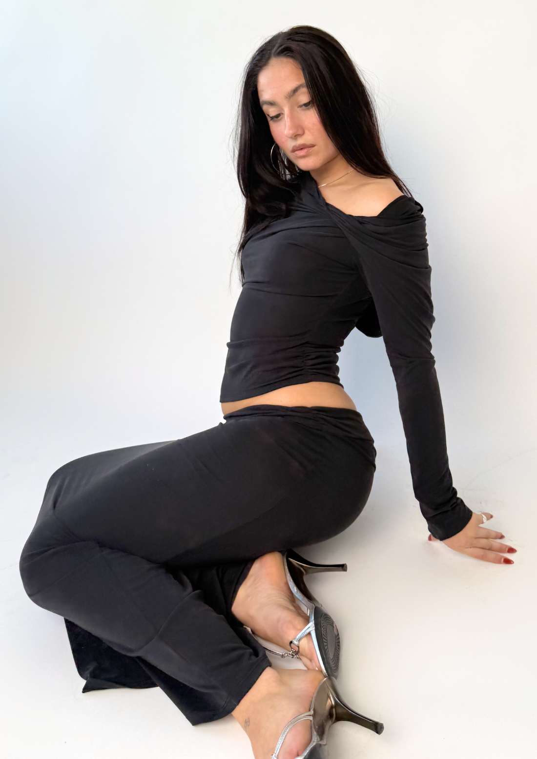 Modal drape top with hood photo shoot sample in black size 8/10