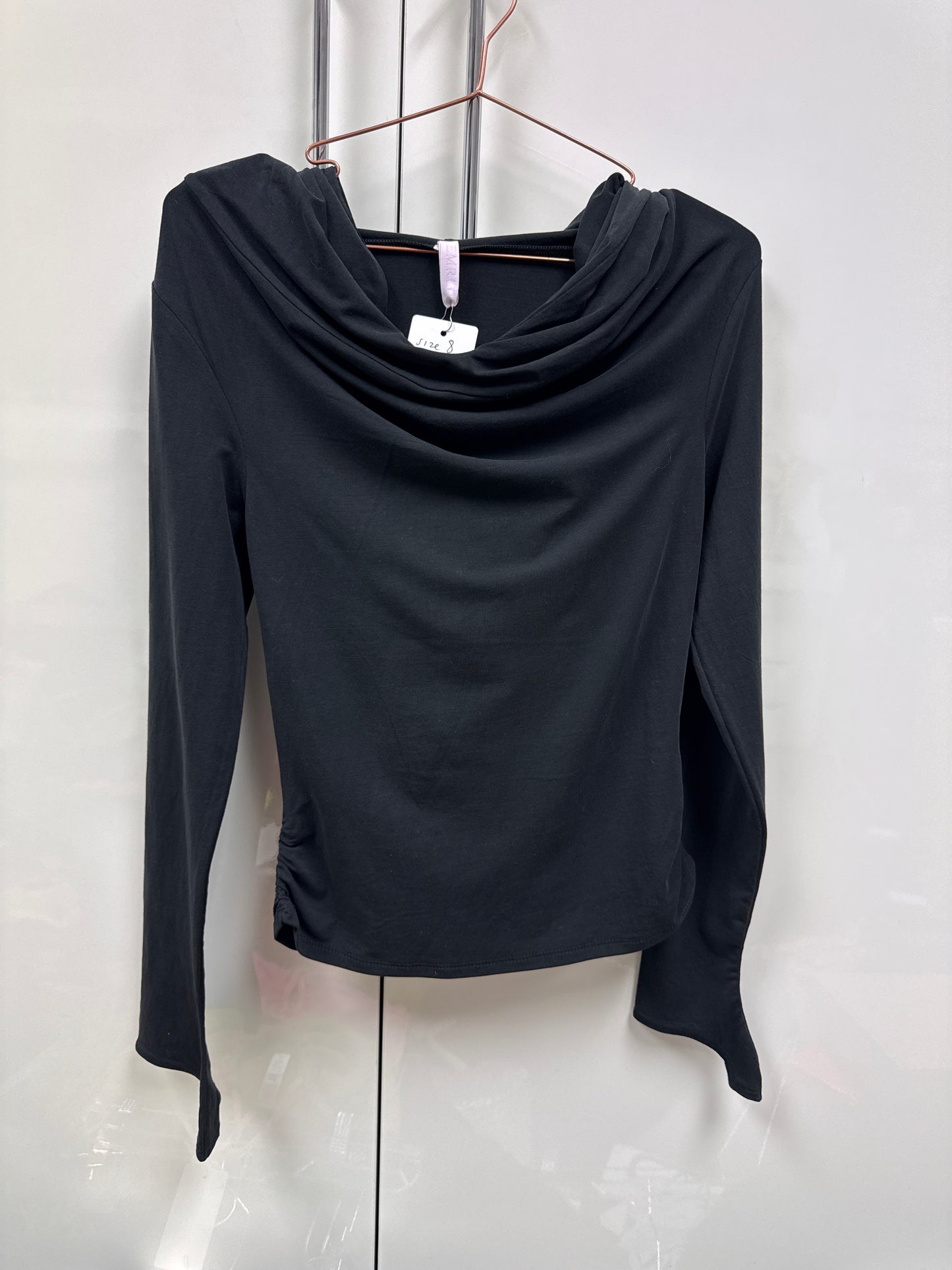 Modal drape top with hood photo shoot sample in black size 8/10