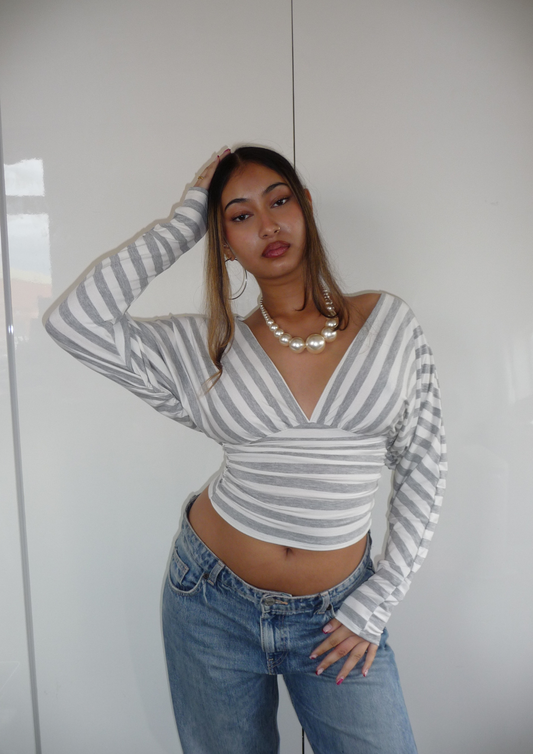 Plunge neck top in stripe