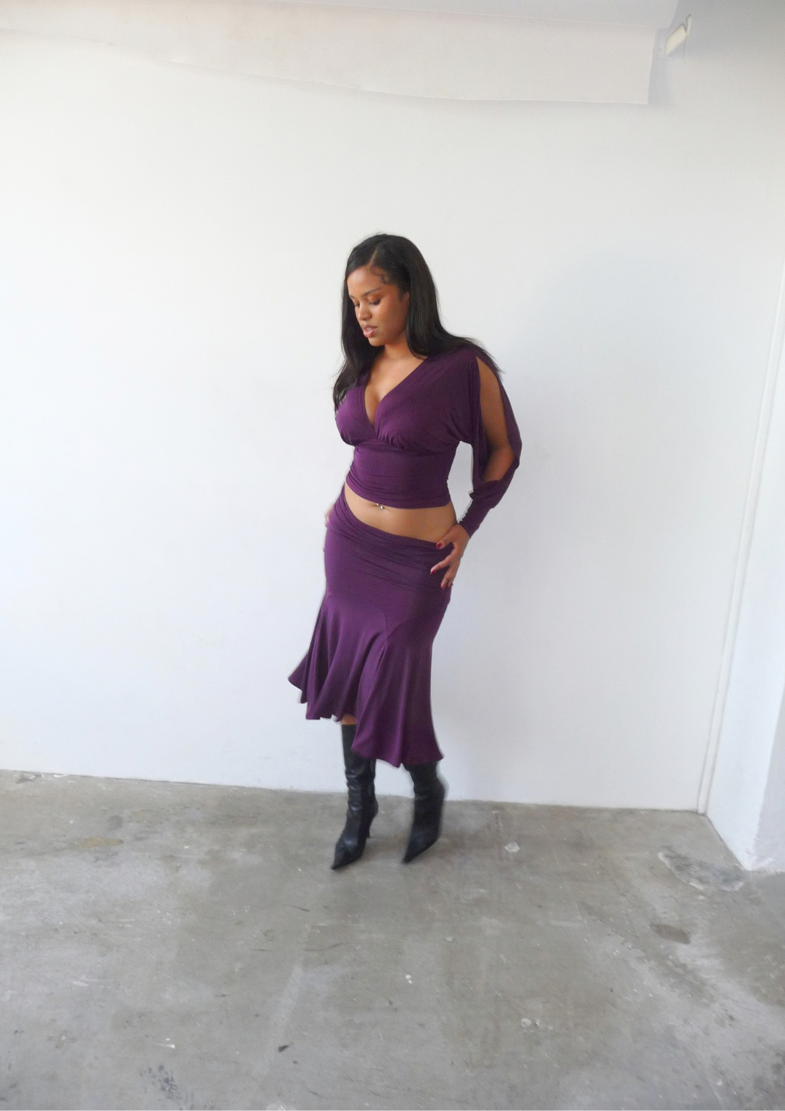Jasmine split sleeve batwing top in plum