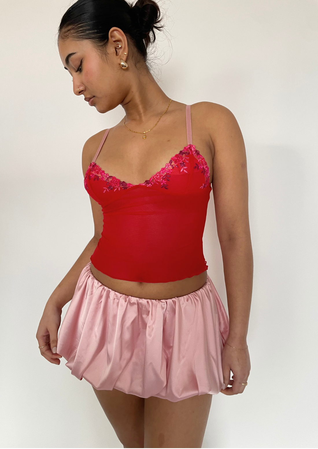 Satin puffball pink skirt size 8/10