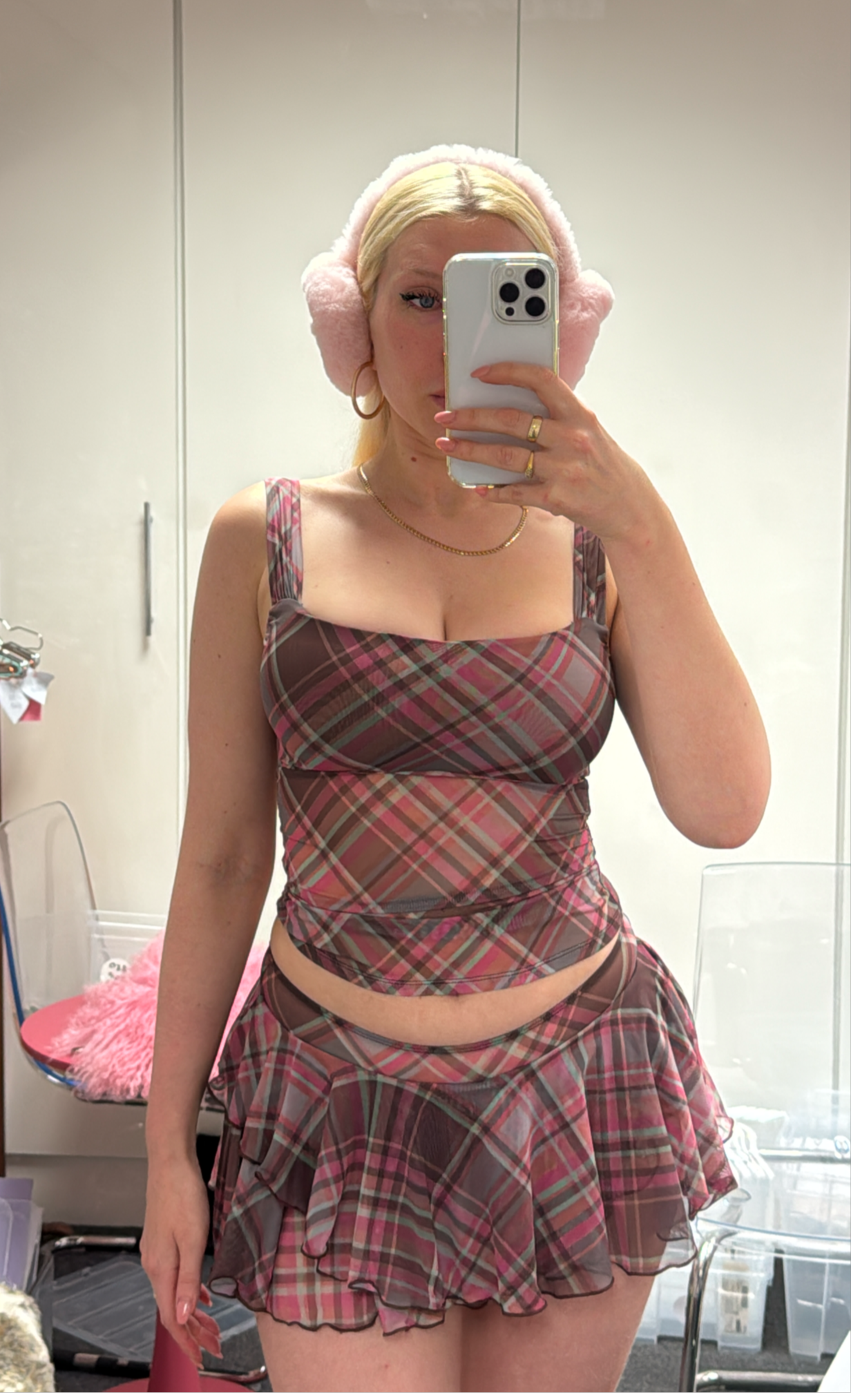 Plaid mesh ballerina skirt with built in shorts size 10