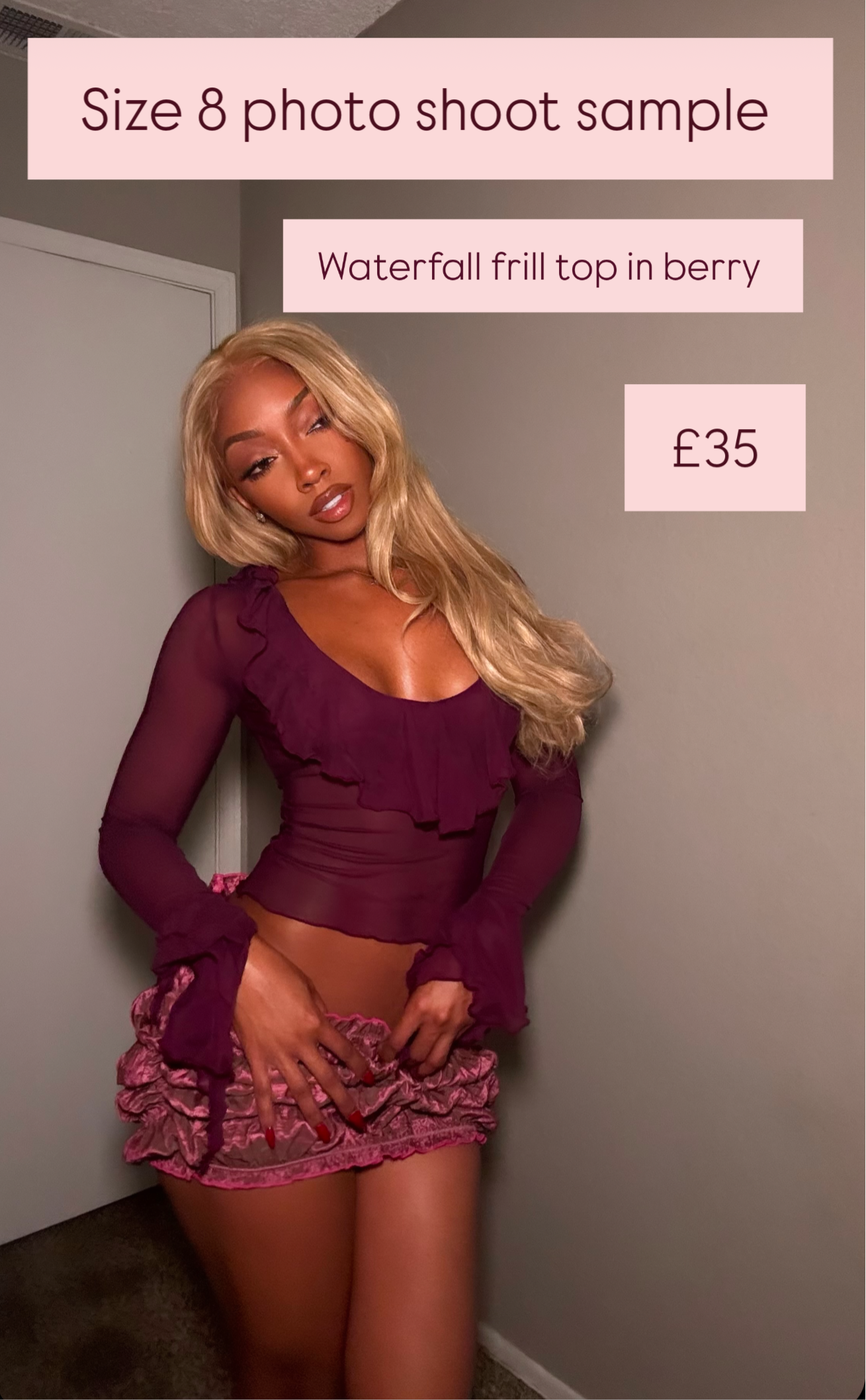 Size 8 waterfall frill top in berry