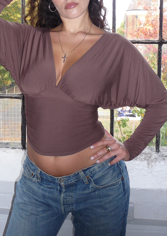 Plunge neck top in mocha