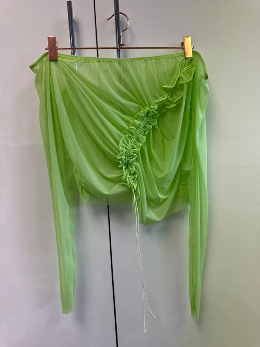 (Copy) Lime green lettuce hem mesh top size 14 tiny mark
