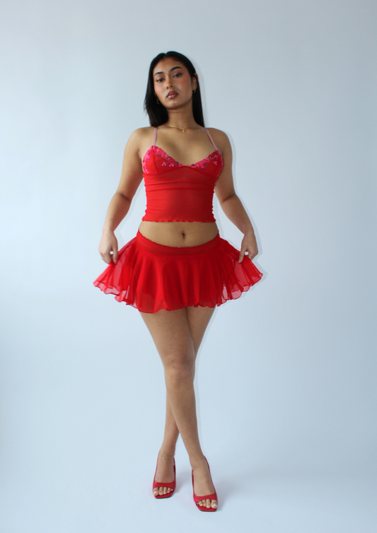 Ballerina Super Mini Skirt In Bright Red