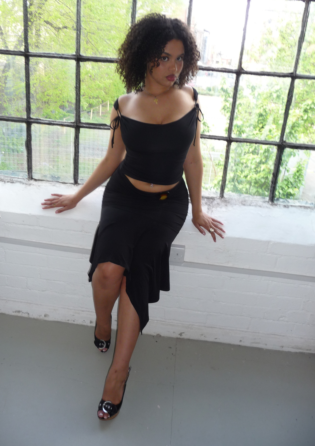Mariah Cowl Neck Top With Tie Detail In Black