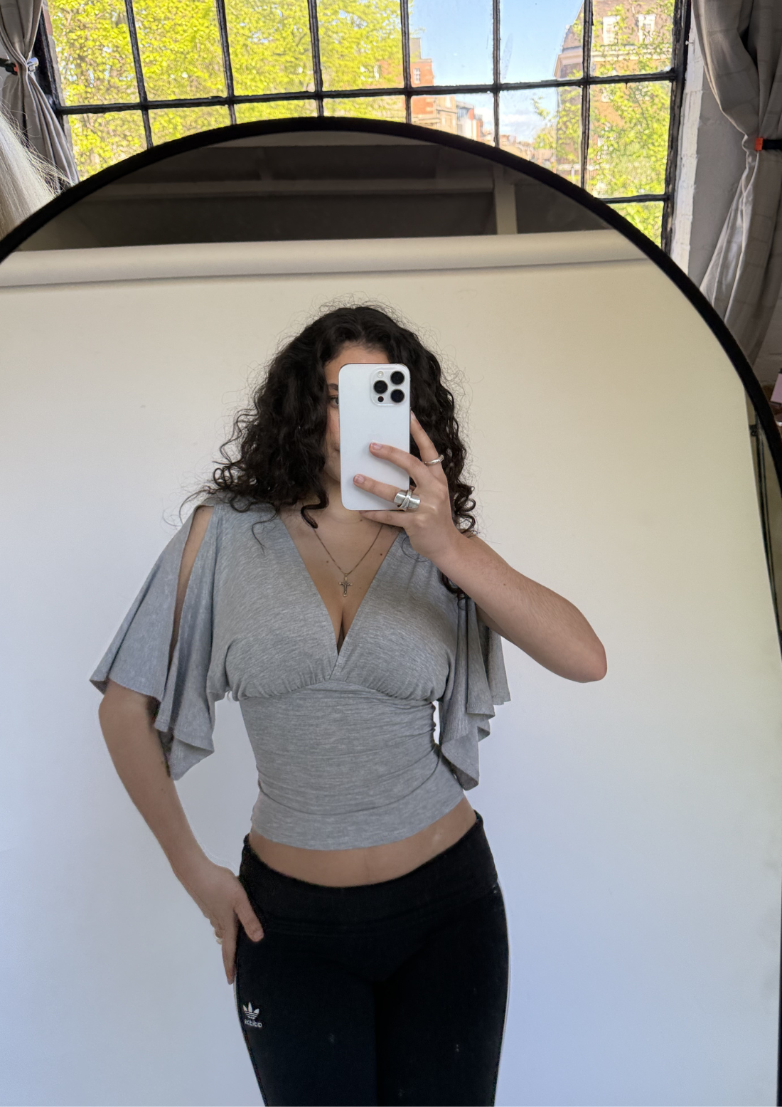The Yasmin plunge split sleeve top in Grey