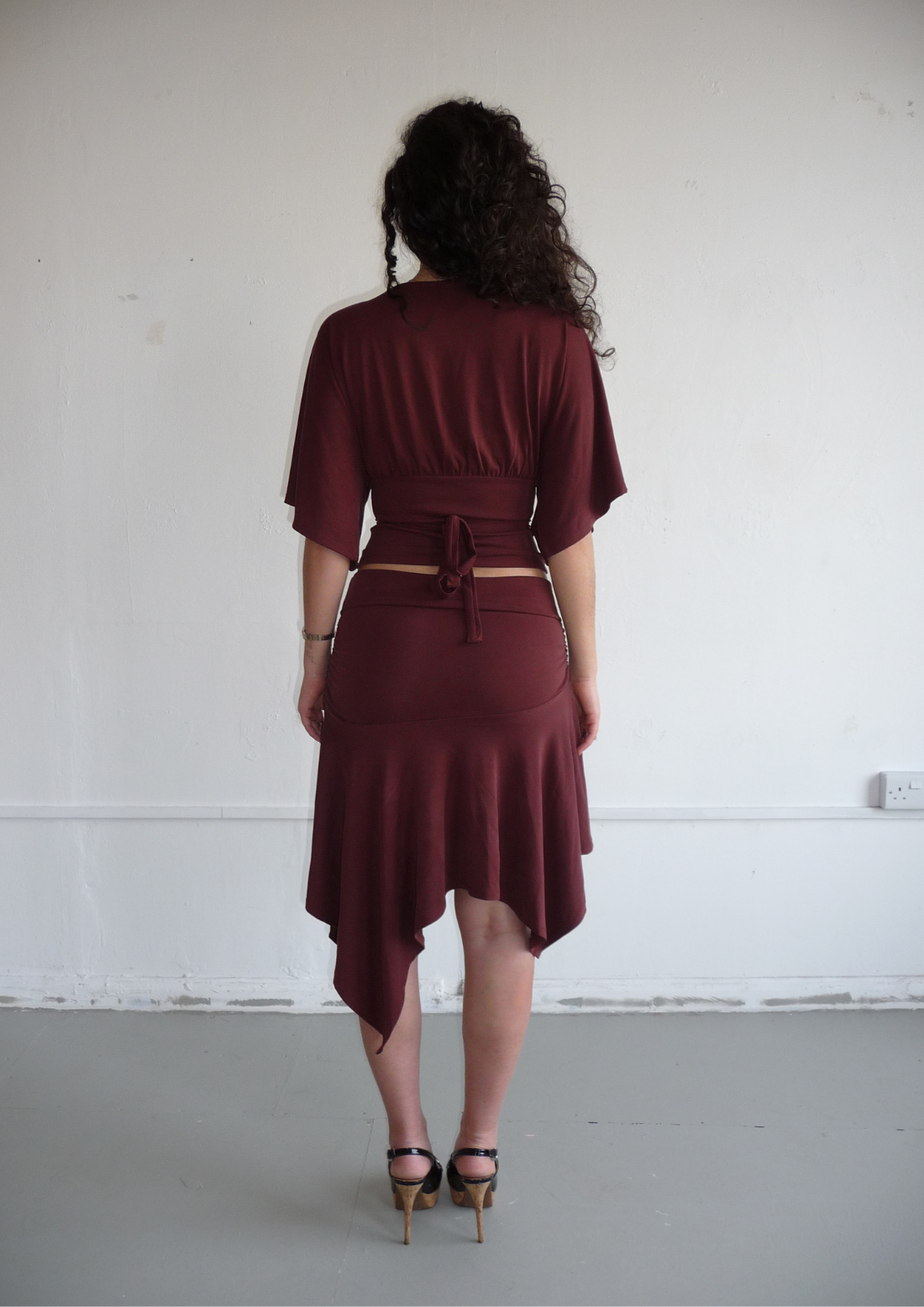 Asymmetric Draped Midi Skirt In Chocolate Modal
