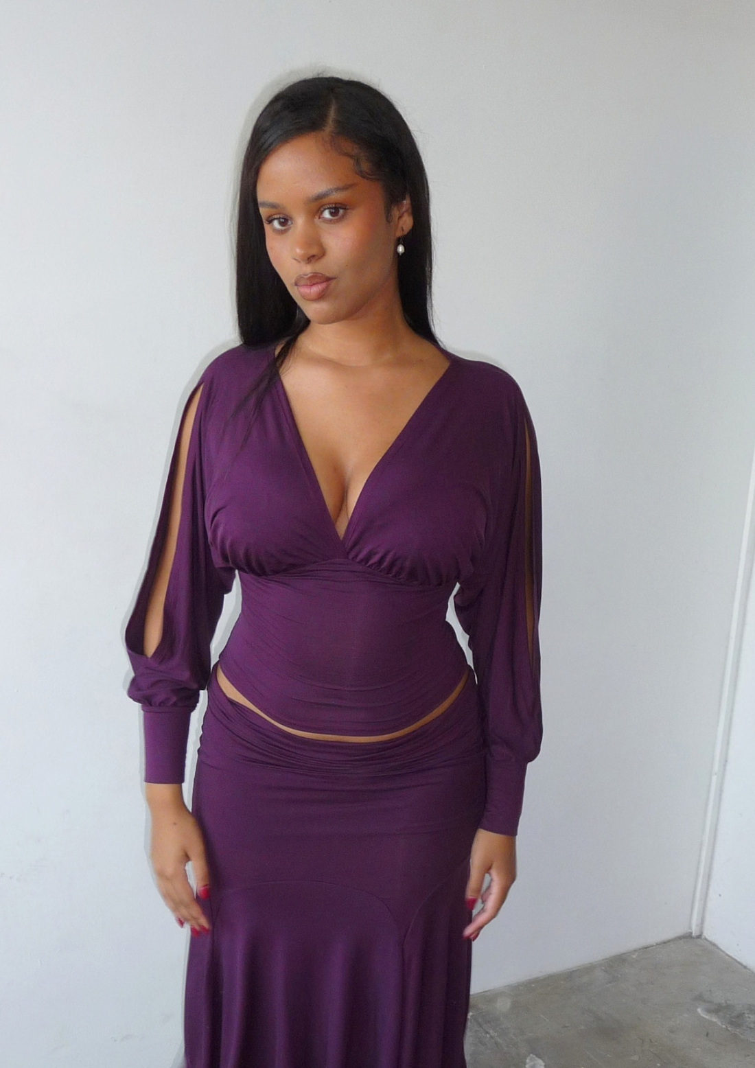 Jasmine split sleeve batwing top in plum