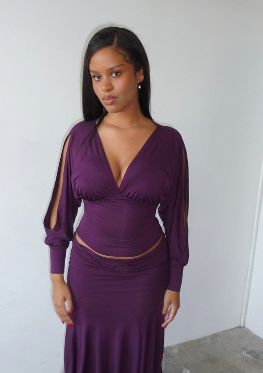 Jasmine split sleeve batwing top in plum