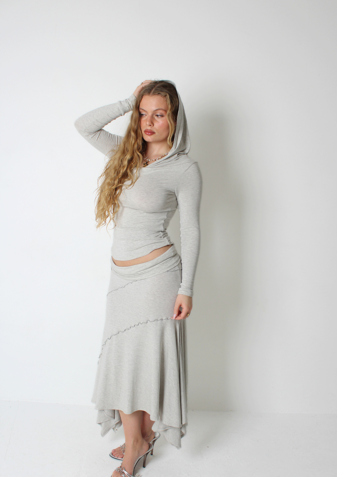 Grey Hanky Hem Maxi Skirt only sample size 10/12