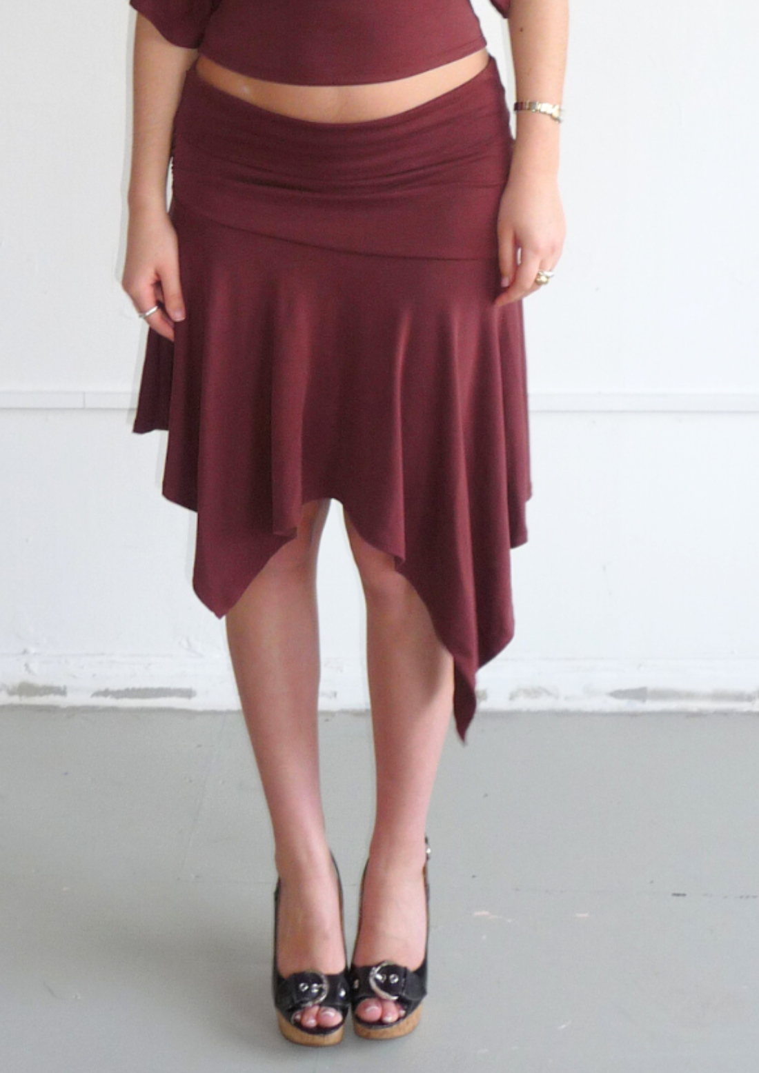 Asymmetric Draped Midi Skirt In Chocolate Modal