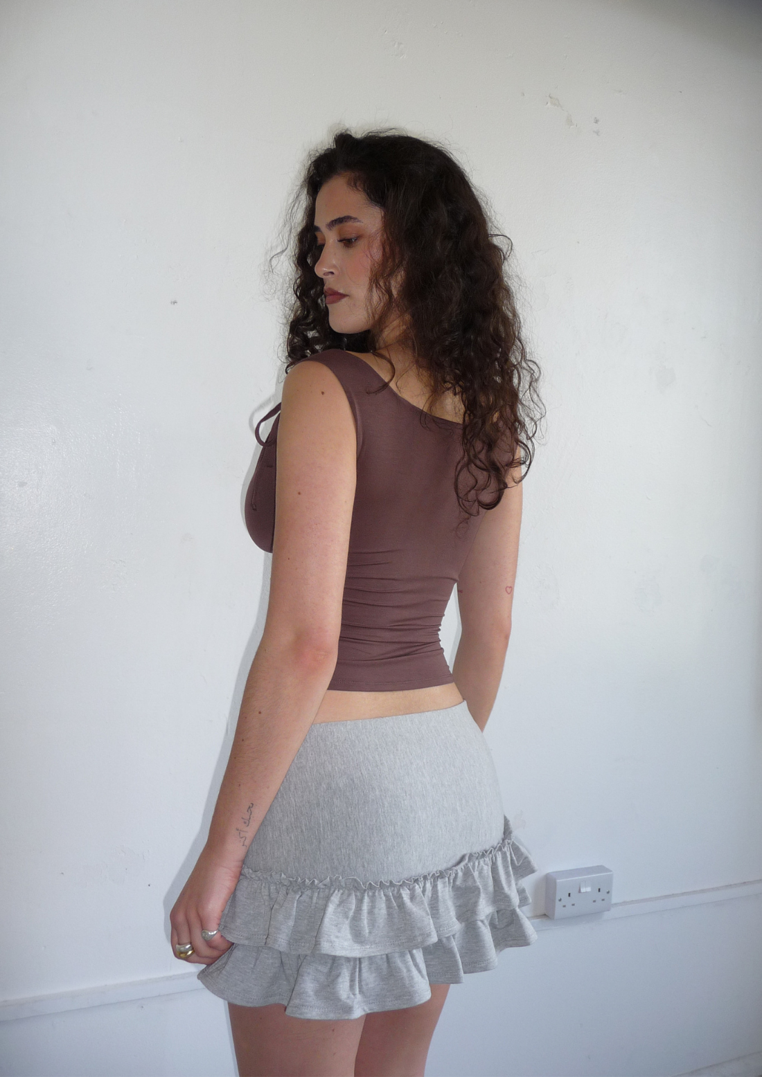 Mariah Cowl Neck Top With Tie Detail In Mocha