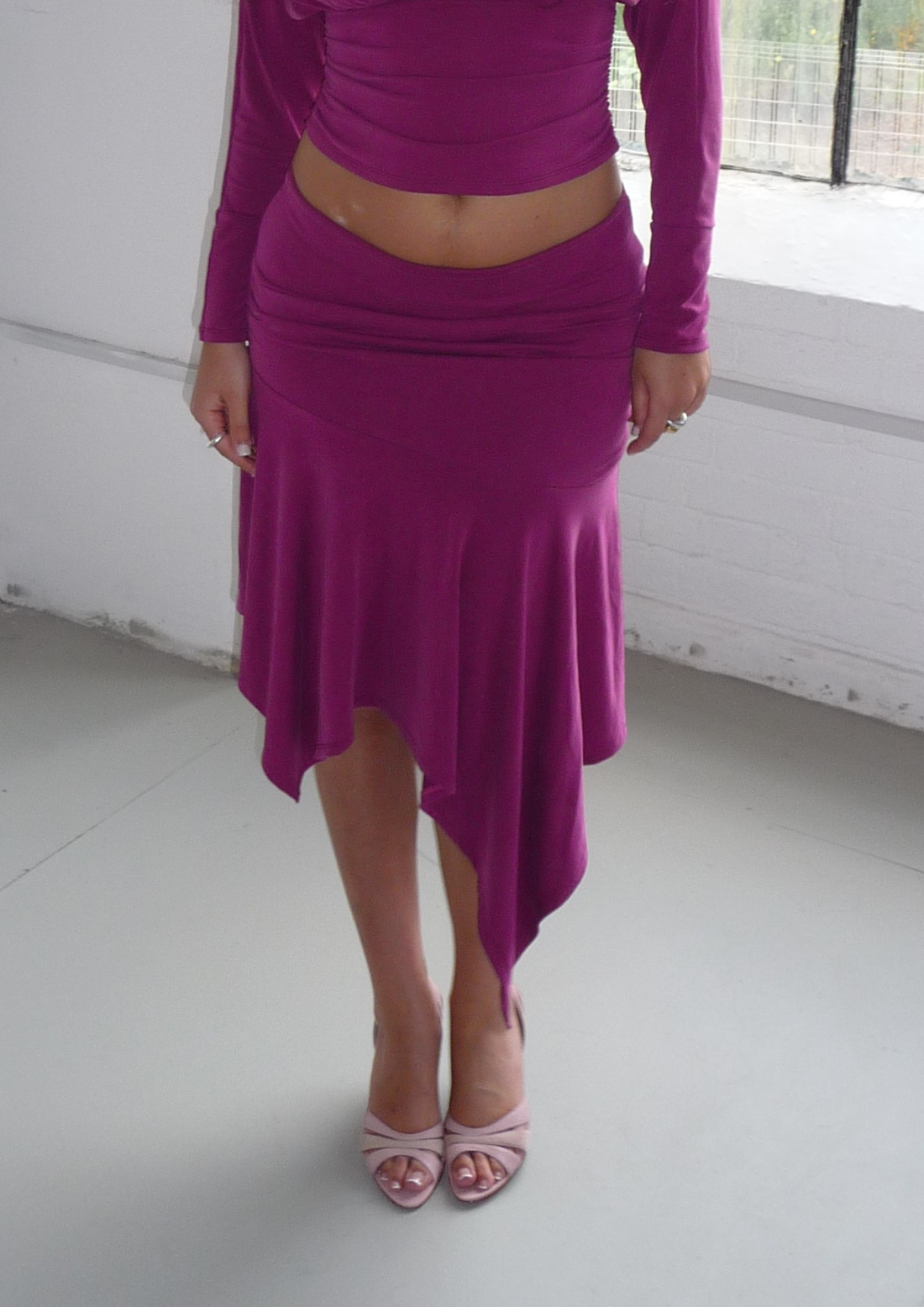 Asymmetric Draped Midi Skirt In Raspberry Ripple Modal