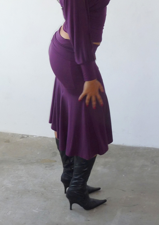 Willow midi skirt with godet detail in plum