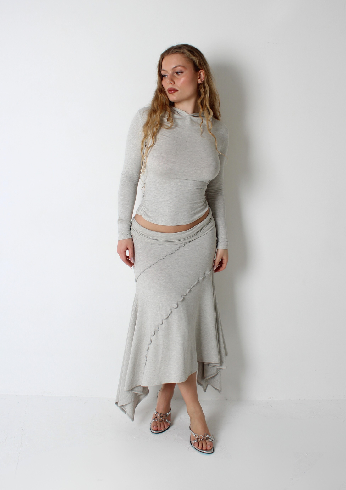 Grey Hanky Hem Maxi Skirt only sample size 10/12