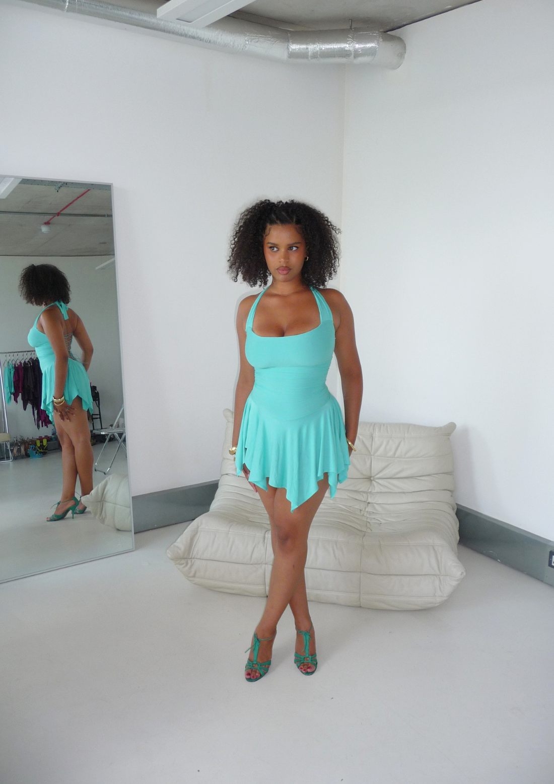 The Lola Lace Up Dress In Aqua