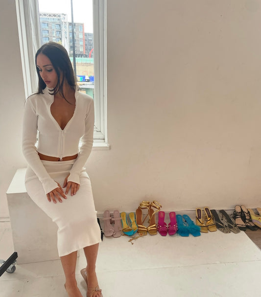 Premium Rib Midi co-ord set in white size XS / S