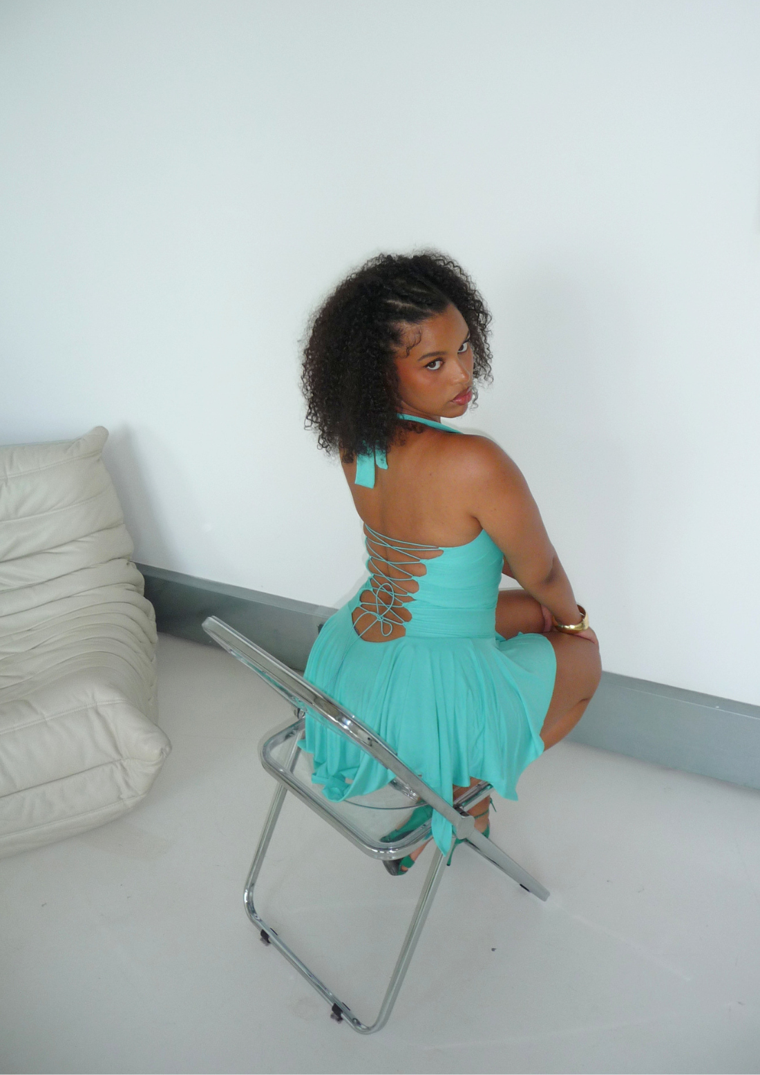 The Lola Lace Up Dress In Aqua