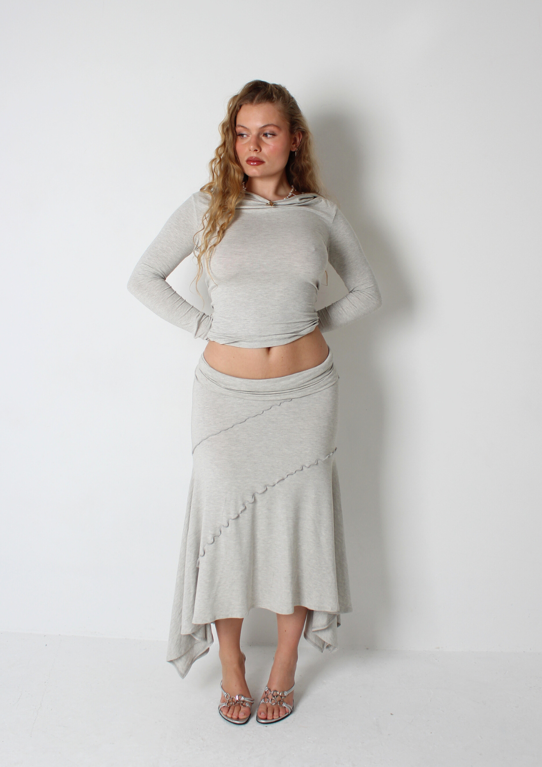 Grey Hanky Hem Maxi Skirt only sample size 10/12