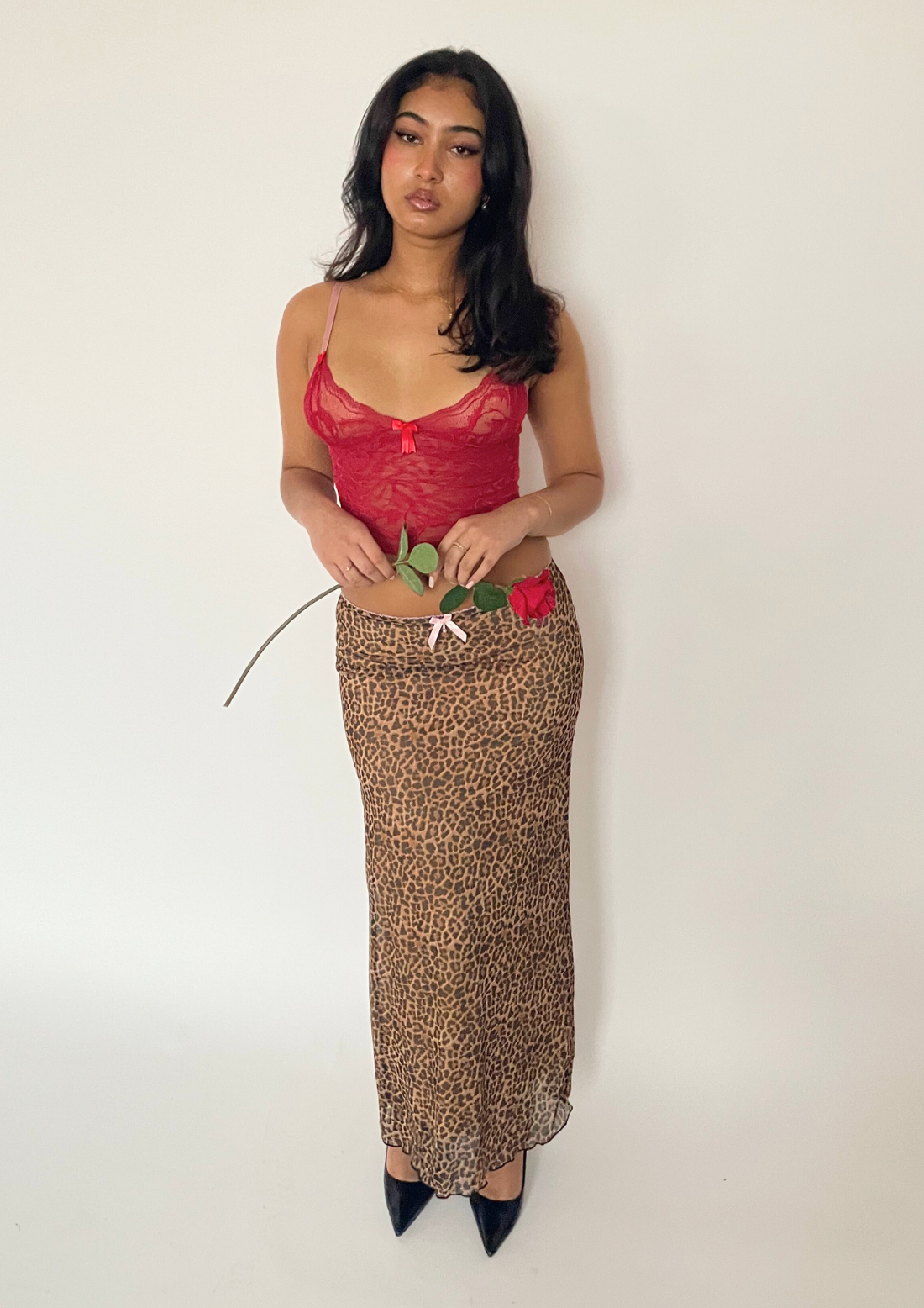 Leopard Maxi Skirt With Bow Detail