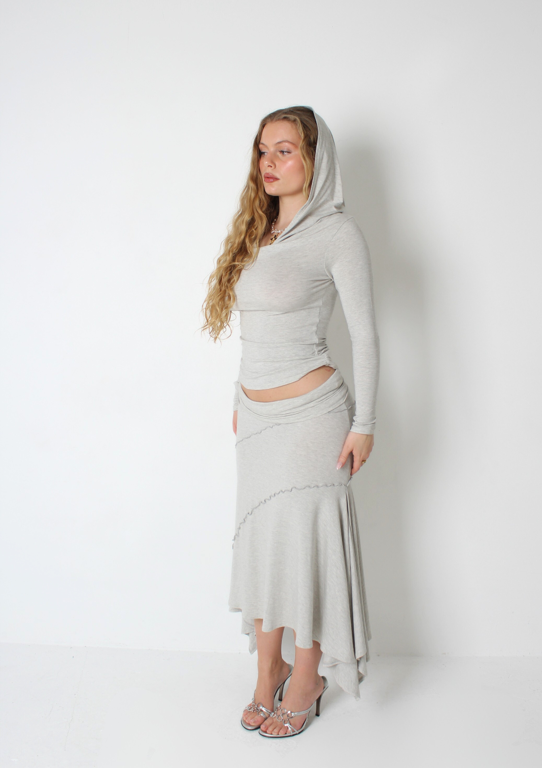 Grey Hanky Hem Maxi Skirt only sample size 10/12