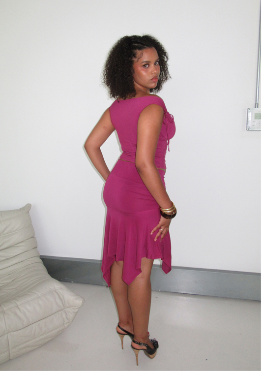 Asymmetric Draped Midi Skirt In Raspberry Ripple Modal