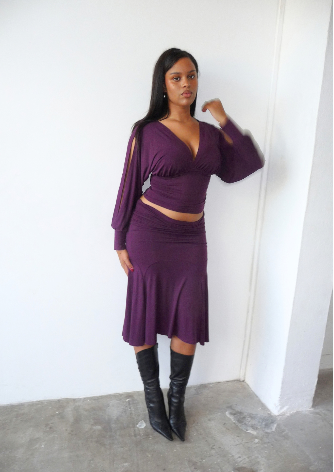 Jasmine split sleeve batwing top in plum