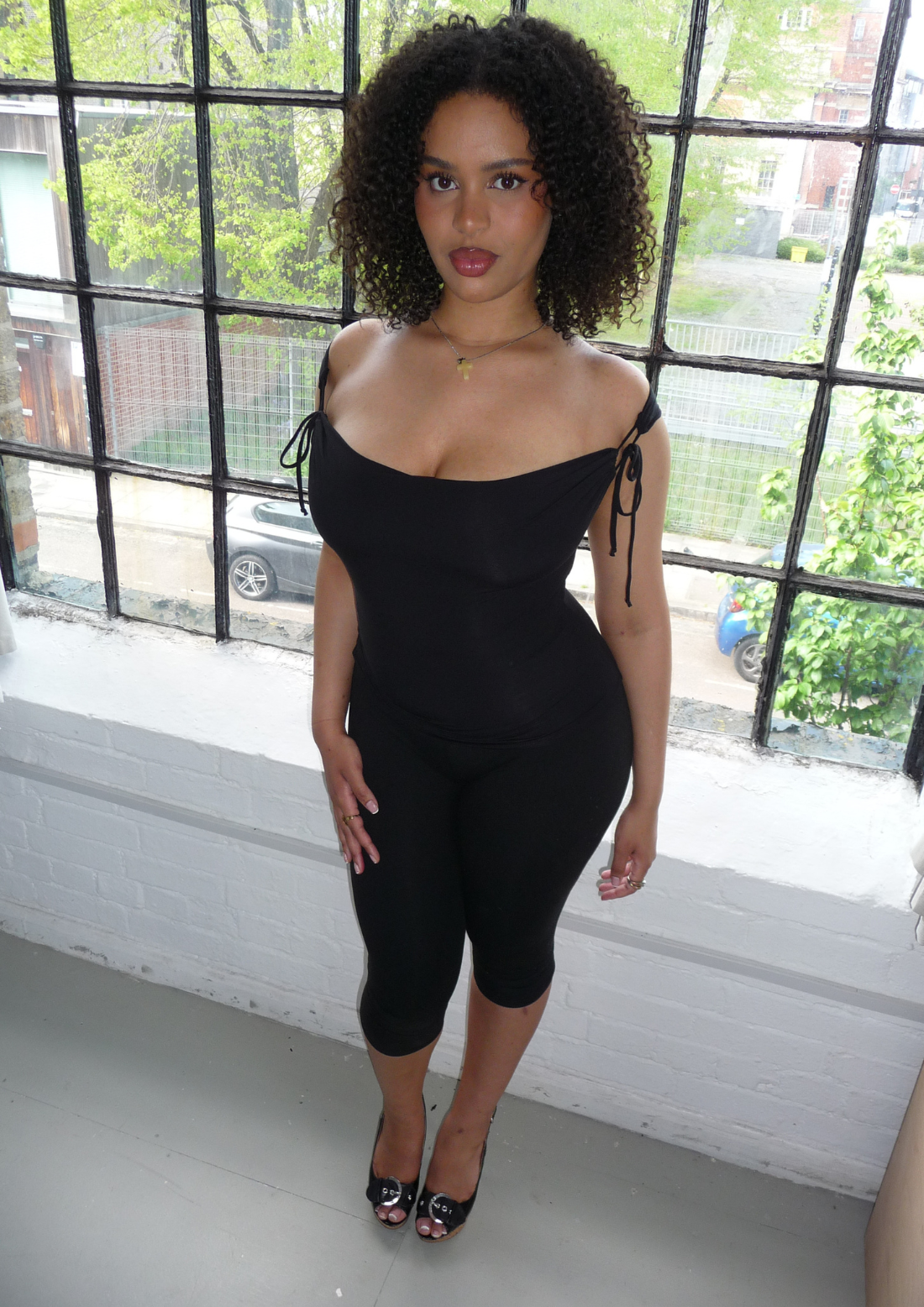 Mariah Cowl Neck Top With Tie Detail In Black