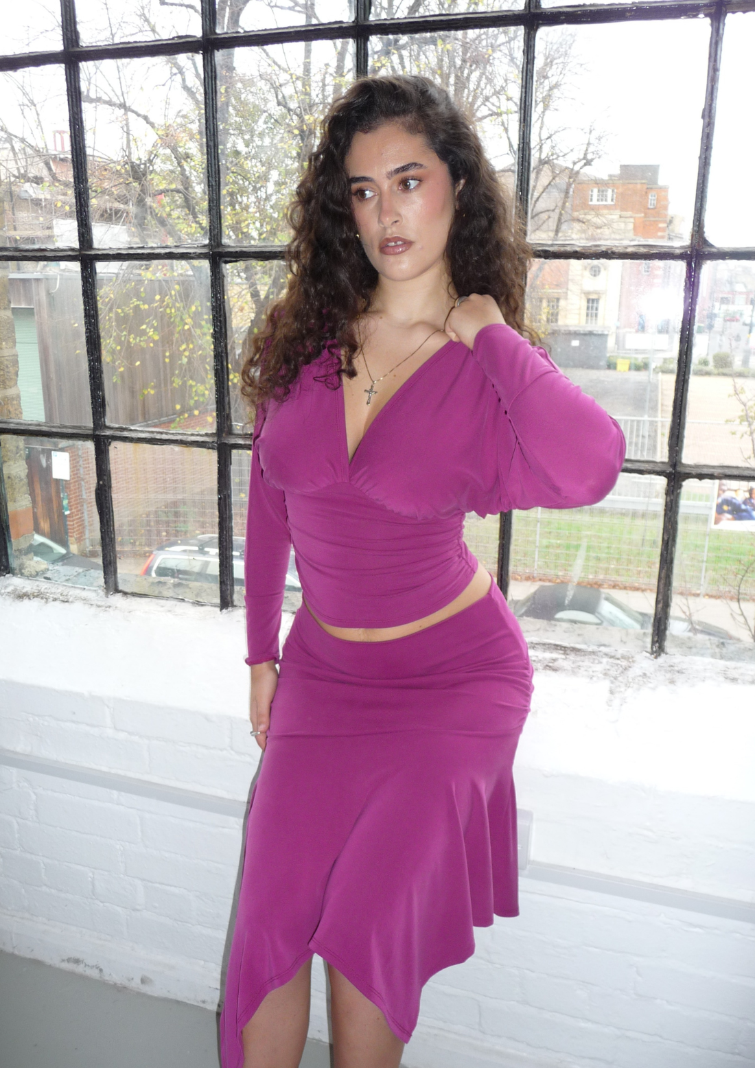 The Plunge neck top in rasberry ripple modal