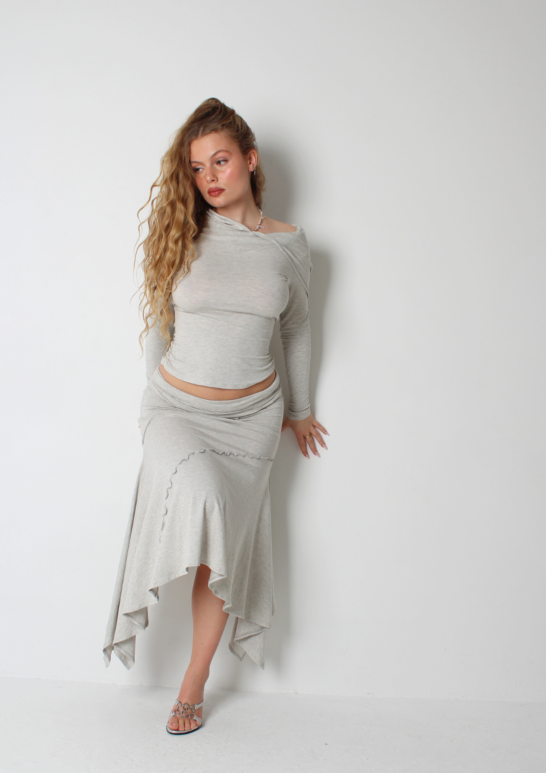 Grey Hanky Hem Maxi Skirt only sample size 10/12