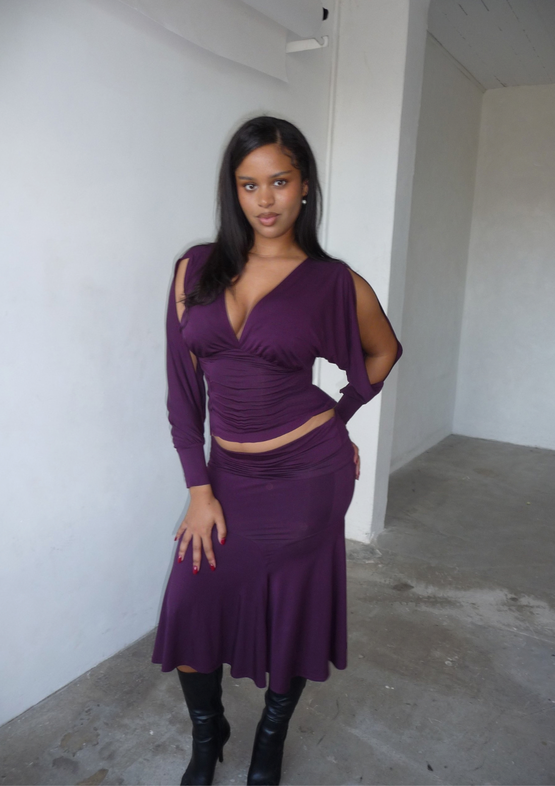Jasmine split sleeve batwing top in plum