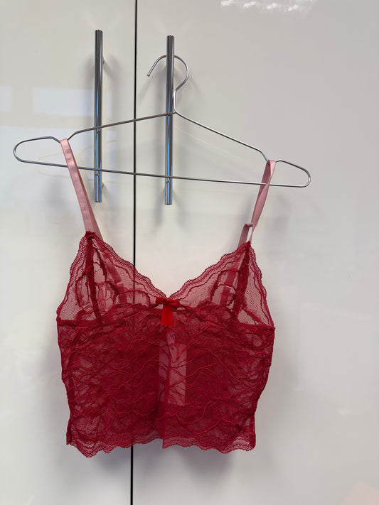 Red lace mesh cami top
