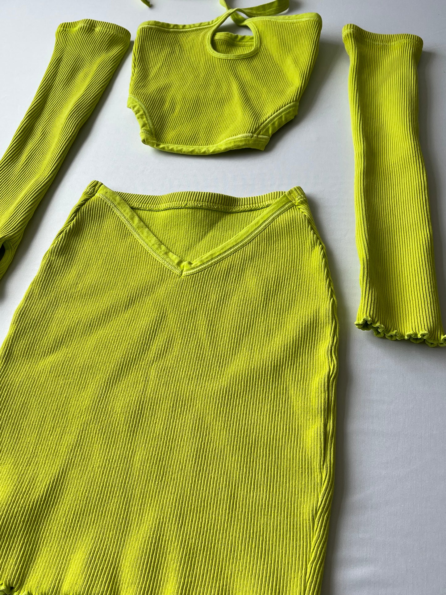Three Piece Ribbed Set In Lime Green Sample